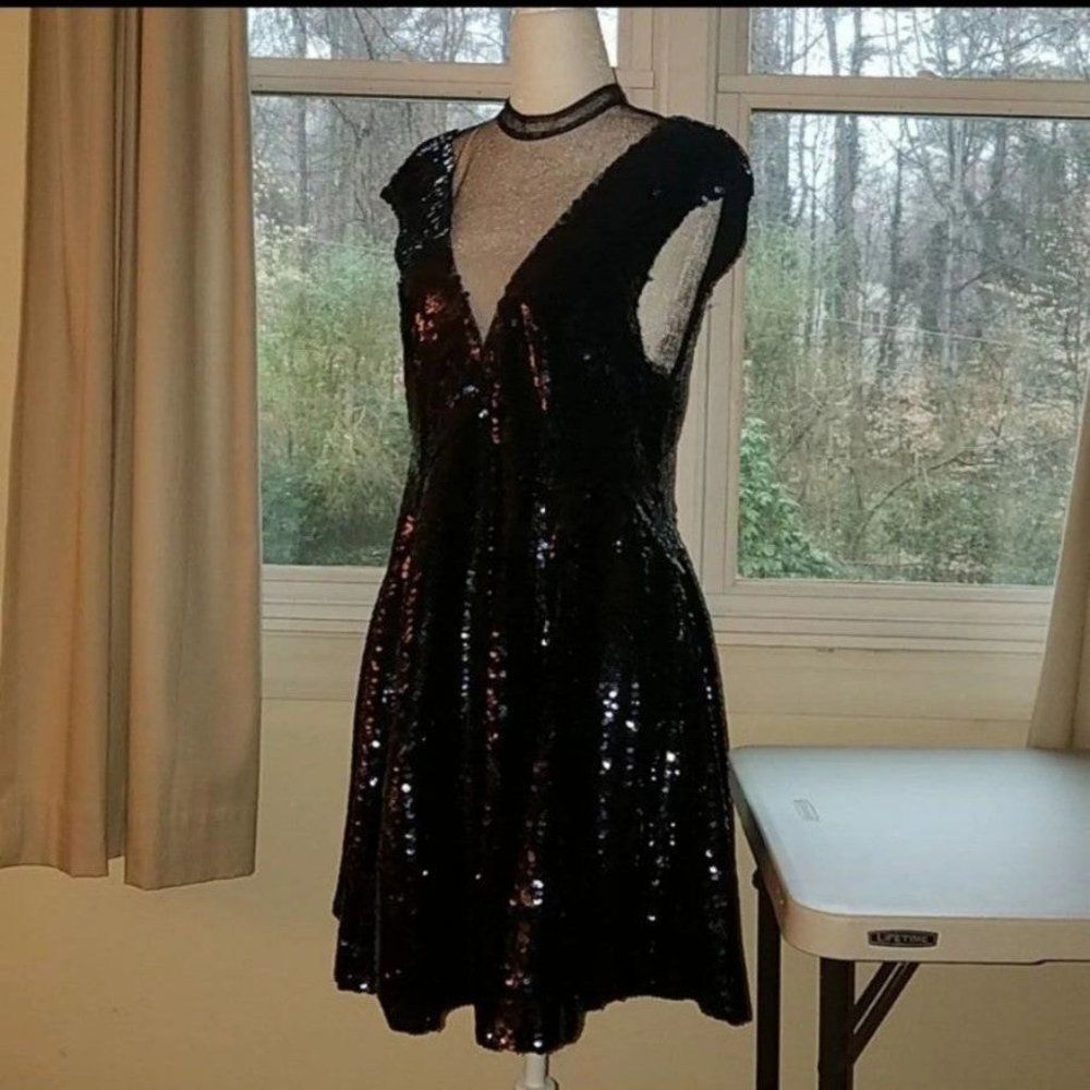 NWT|Free People Dance Til Dawn Black Sequin Skater Mini Dress, SMALL - Picture 4 of 6